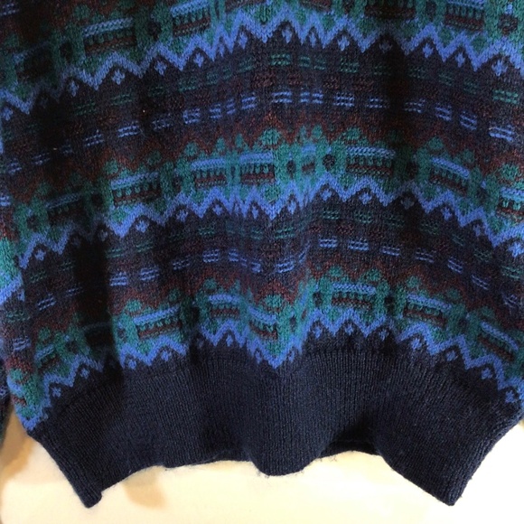 Vintage Reed St. James XXL Sweater Blue Geometric Fair Isle Knit Retro Winter - Picture 4 of 7